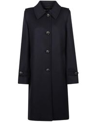 Prada - Leather Button Wool Coat - Lyst