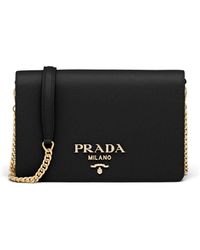 Prada Logo-lettering Saffiano Leather Shoulder Bag - Black