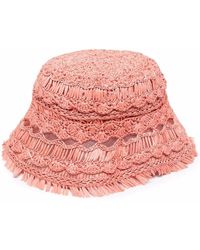 Zimmermann Crochet Raffia Bucket Hat - Pink