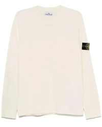 Stone Island - Crew Neck Ivory Long-Sleeved Sweater - Lyst
