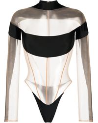 Mugler - Panelled Semi-Sheer Bodysuit - Lyst