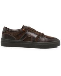 Santoni - Suede-Panelled Leather Sneakers - Lyst