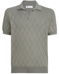 Brunello Cucinelli - Cotton Textured Argyle Lightweight Knit Polo Shirt - Lyst