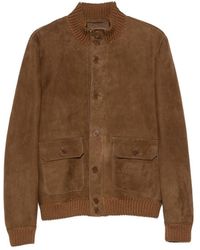 SANTORO - Ribbed-Trim Suede Jacket - Lyst