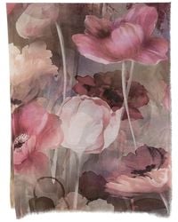 D'Aniello - Floral-Print Frayed-Edge Scarf - Lyst