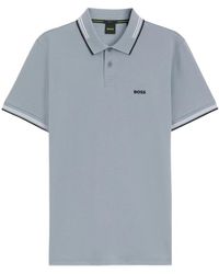BOSS - Stretch-Cotton Slim-Fit Polo Shirt With Branding And Stripes - Lyst