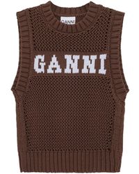 Ganni - Intarsia-Knit Logo Organic-Cotton Blend Vest - Lyst