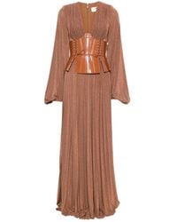 Elisabetta Franchi - Pleated Lace-Up Maxi Dress - Lyst