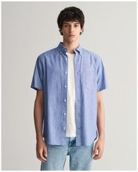 GANT - Chemise À Manches Courtes Regular Fit En Coton Et Lin - Lyst