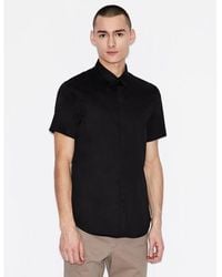 ARMANI EXCHANGE - Chemise À Manches Courtes En Popeline Noire - Lyst