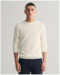 GANT - Pull À Col Rond En Piqué De Coton Cassé - Lyst