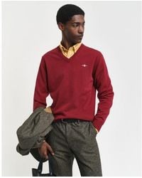 GANT - Pull-Over À Col En V En Laine De Mouton Très Fine De Couleur - Lyst