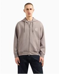 ARMANI EXCHANGE - Sweat À Capuche Avec Fermeture À Glissière Complète En Coton Stretch Laminé De Polyester - Lyst