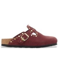 Birkenstock - Sabots En Cuir Boston Rivets Marron - Lyst