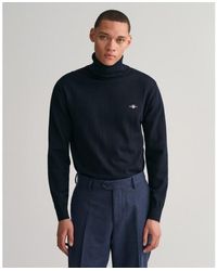 GANT - Pull Classique À Col Roulé En Coton Bleu Marine - Lyst