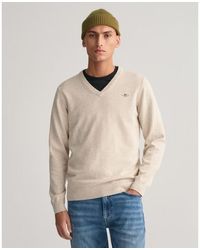 GANT - Pull Classique En Coton À Col En V - Lyst