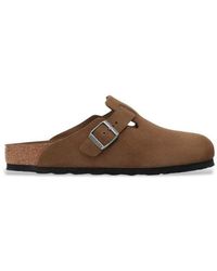 Birkenstock - Sabots En Cuir Tressé Boston Marron - Lyst