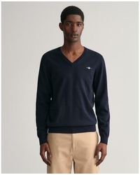 GANT - Pull Classique En Coton À Col En V - Lyst