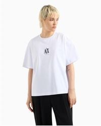 ARMANI EXCHANGE - T-Shirt Ample En Coton À Manches Courtes Avec Col Rond Et Logo Brodé Blanc - Lyst