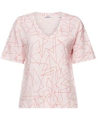Esprit - Katoenen T-shirt Met V-hals En Print - Lyst