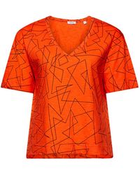 Esprit - Katoenen T-shirt Met V-hals En Print - Lyst