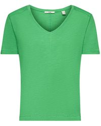 Esprit - Katoen T-shirt Met V-hals En Siernaden - Lyst
