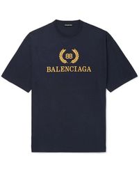Balenciaga Wreath Logo Print T-shirt Navy - Blue