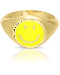 Essentials Jewels Enamel Smiley Face Rings - Yellow