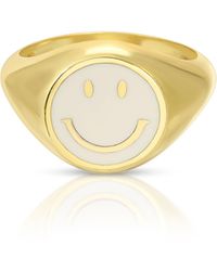 Essentials Jewels Enamel Smiley Face Rings - White