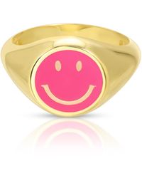 Essentials Jewels Enamel Smiley Face Rings - Pink