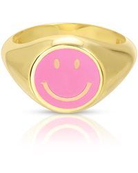 Essentials Jewels Enamel Smiley Face Rings - Pink