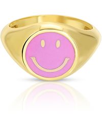 Essentials Jewels Enamel Smiley Face Rings - Purple