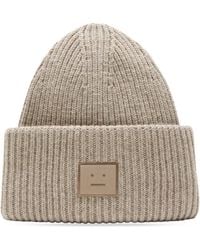 Acne Studios - Large Face Logo Beanie Greige Melange - Lyst
