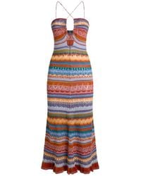 Etro - Long Knit Cotton Dress With Stripes And Openwork - Lyst