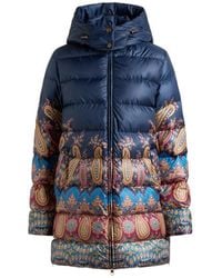 Etro - Down Jacket With Hood And Placed Print - Lyst