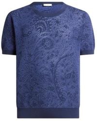 Etro - Knit Cotton T-Shirt With Floral Paisley Motif - Lyst