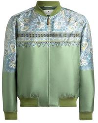 Etro - Silk Bomber Jacket With Placed Pocket-Square Paisley Print - Lyst