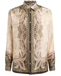 Etro - Silk Twill Shirt With Placed Pegaso Print - Lyst