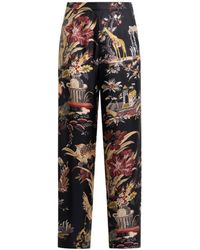 Etro - Silk Pyjama-Style Trousers With Flower And Animal Motif - Lyst