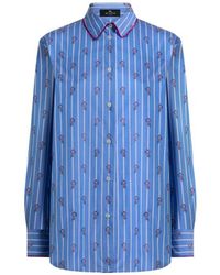 Etro - Cotton Jacquard Shirt With Trim And Fil Coupé Stripe And Flower Motif - Lyst