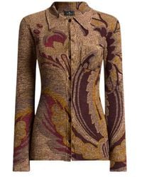 Etro - Ribbed Wool Cardigan With Daffodil Motif - Lyst
