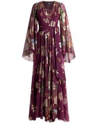 Etro - Long Silk Dress With Placed Floral Paisley Print - Lyst