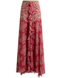 Etro - Jupe En Soie Mélangée À Imprimé Placé, Femme, Taille - Lyst