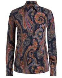 Etro - Stretch Cotton Poplin Shirt With Paisley Motif - Lyst