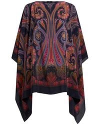 Etro - Silk Poncho Top With Paisley Degradé Motif - Lyst