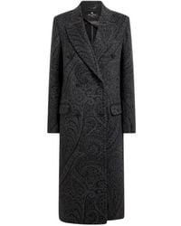 Etro - Double-Breasted Wool Jacquard Coat With Paisley Motif - Lyst