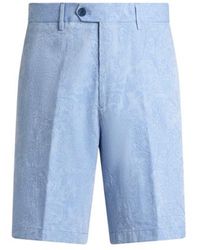 Etro - Striped Cotton Jacquard Shorts With Floral Paisley Motif - Lyst