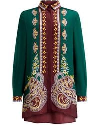 Etro - Lange Hemdbluse Aus Seide Mit Platziertem Print, Damen, Größe - Lyst