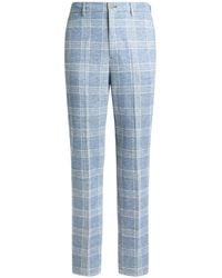 Etro - Linen- And Cotton-Blend Jersey Trousers With Maxi Check Motif - Lyst