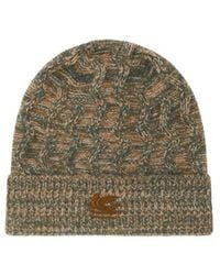 Etro - Cashmere Beanie With Cable Detail And Pegaso Embroidery - Lyst